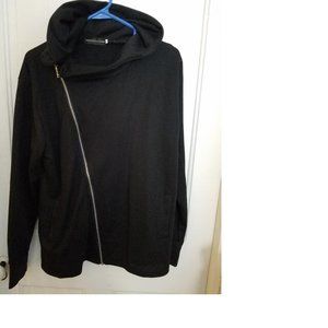 New Reverie Uomo Black Hoodie Heavyweight Classy with Diagonal Heavy Zipper